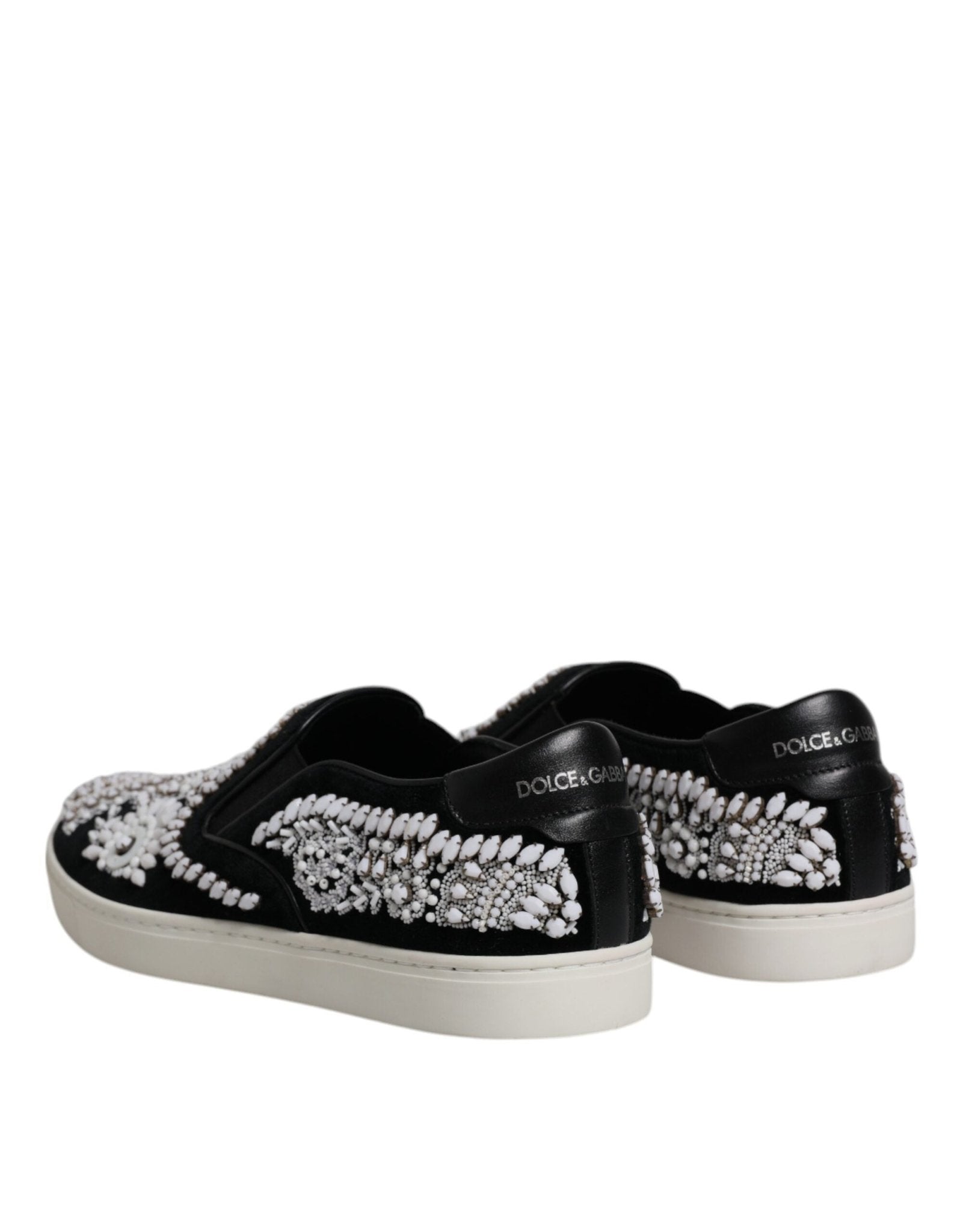 Dolce & Gabbana Black Embellished London Men Slip On Shoes - SMARTMARTNZ