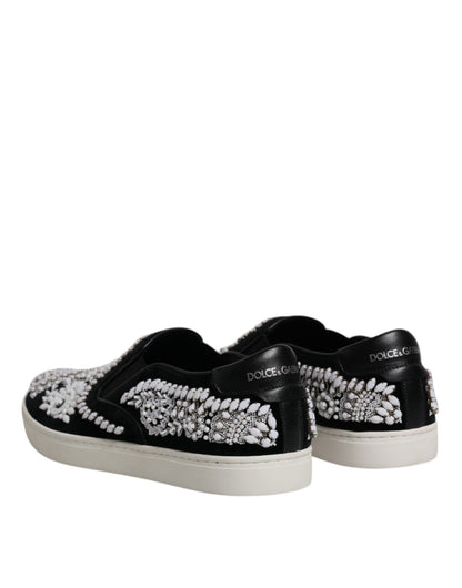 Dolce & Gabbana Black Embellished London Men Slip On Shoes - SMARTMARTNZ