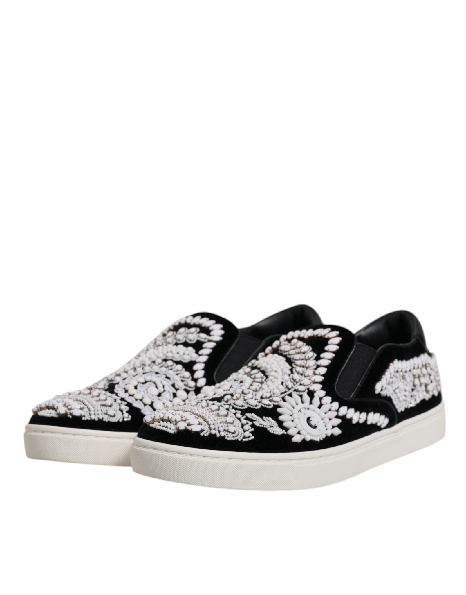 Dolce & Gabbana Black Embellished London Men Slip On Shoes - SMARTMARTNZ