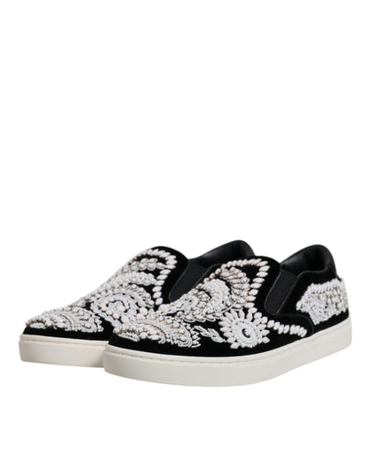 Dolce & Gabbana Black Embellished London Men Slip On Shoes - SMARTMARTNZ
