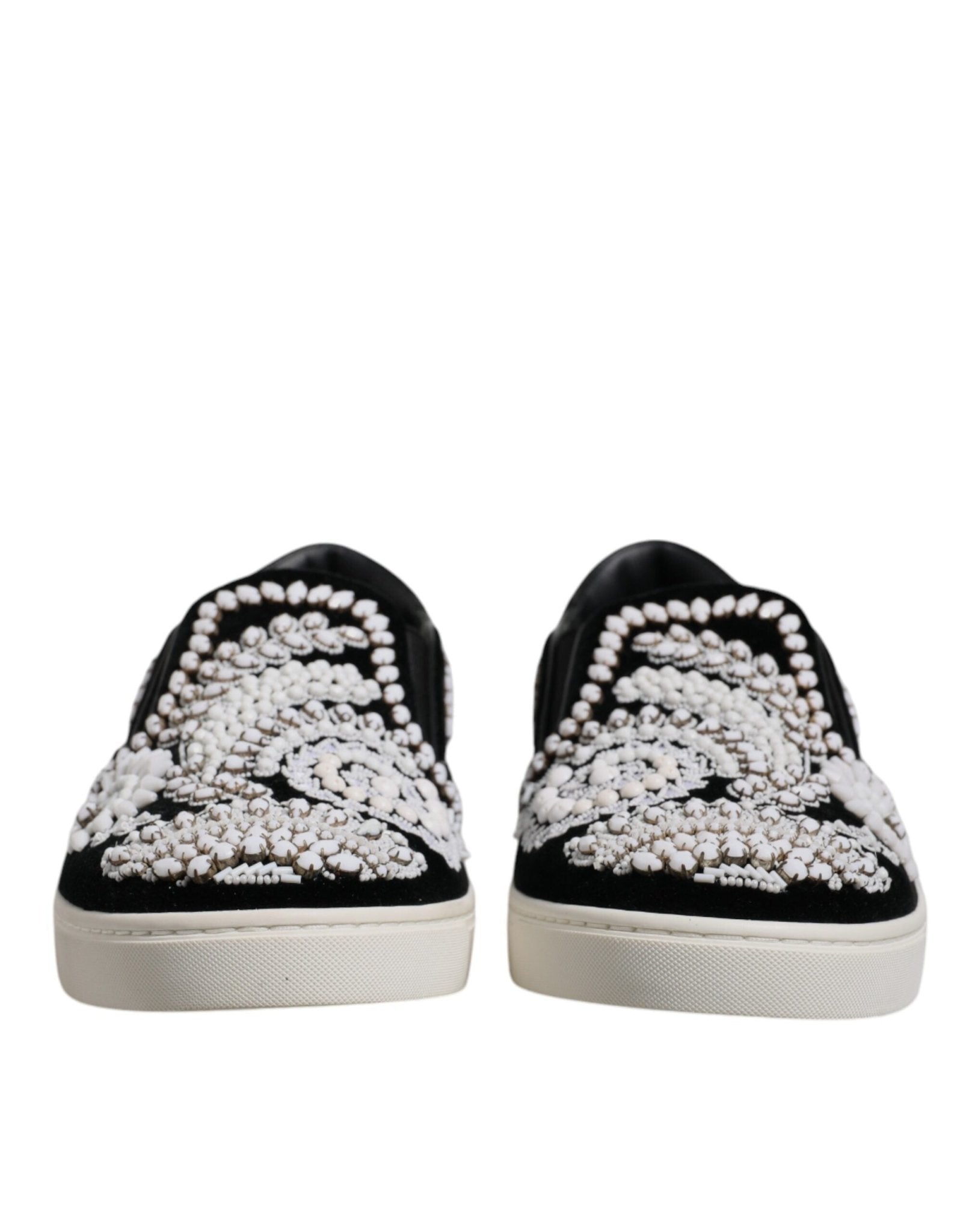 Dolce & Gabbana Black Embellished London Men Slip On Shoes - SMARTMARTNZ
