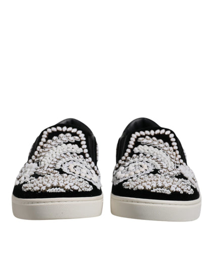 Dolce & Gabbana Black Embellished London Men Slip On Shoes - SMARTMARTNZ