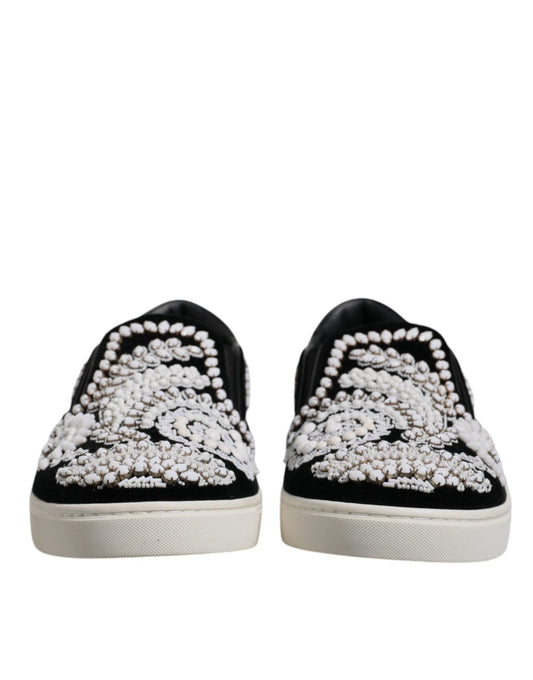 Dolce & Gabbana Black Embellished London Men Slip On Shoes - SMARTMARTNZ