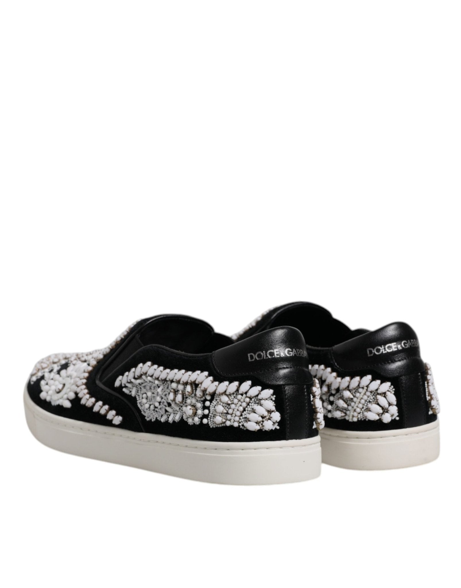 Dolce & Gabbana Black Embellished London Men Slip On Shoes - SMARTMARTNZ