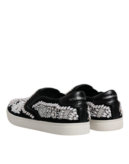 Dolce & Gabbana Black Embellished London Men Slip On Shoes - SMARTMARTNZ