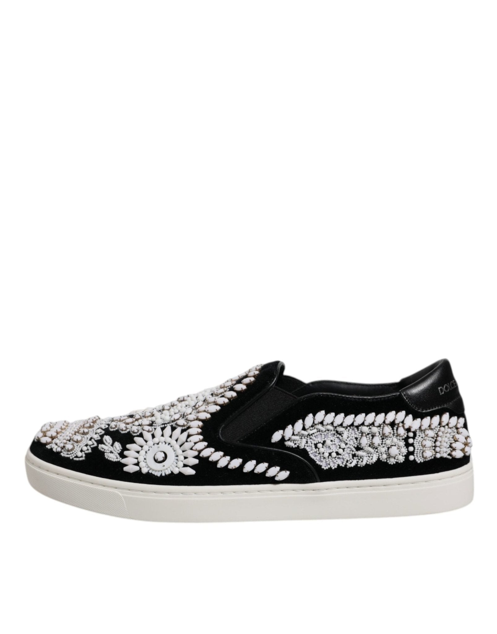 Dolce & Gabbana Black Embellished London Men Slip On Shoes - SMARTMARTNZ