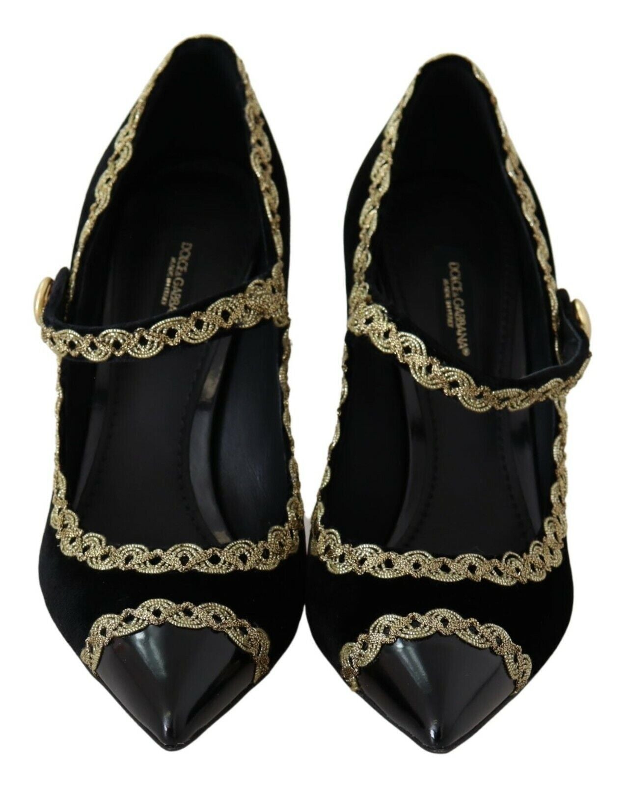Dolce & Gabbana Black Embellished Velvet Mary Jane Pumps Shoes - SMARTMARTNZ