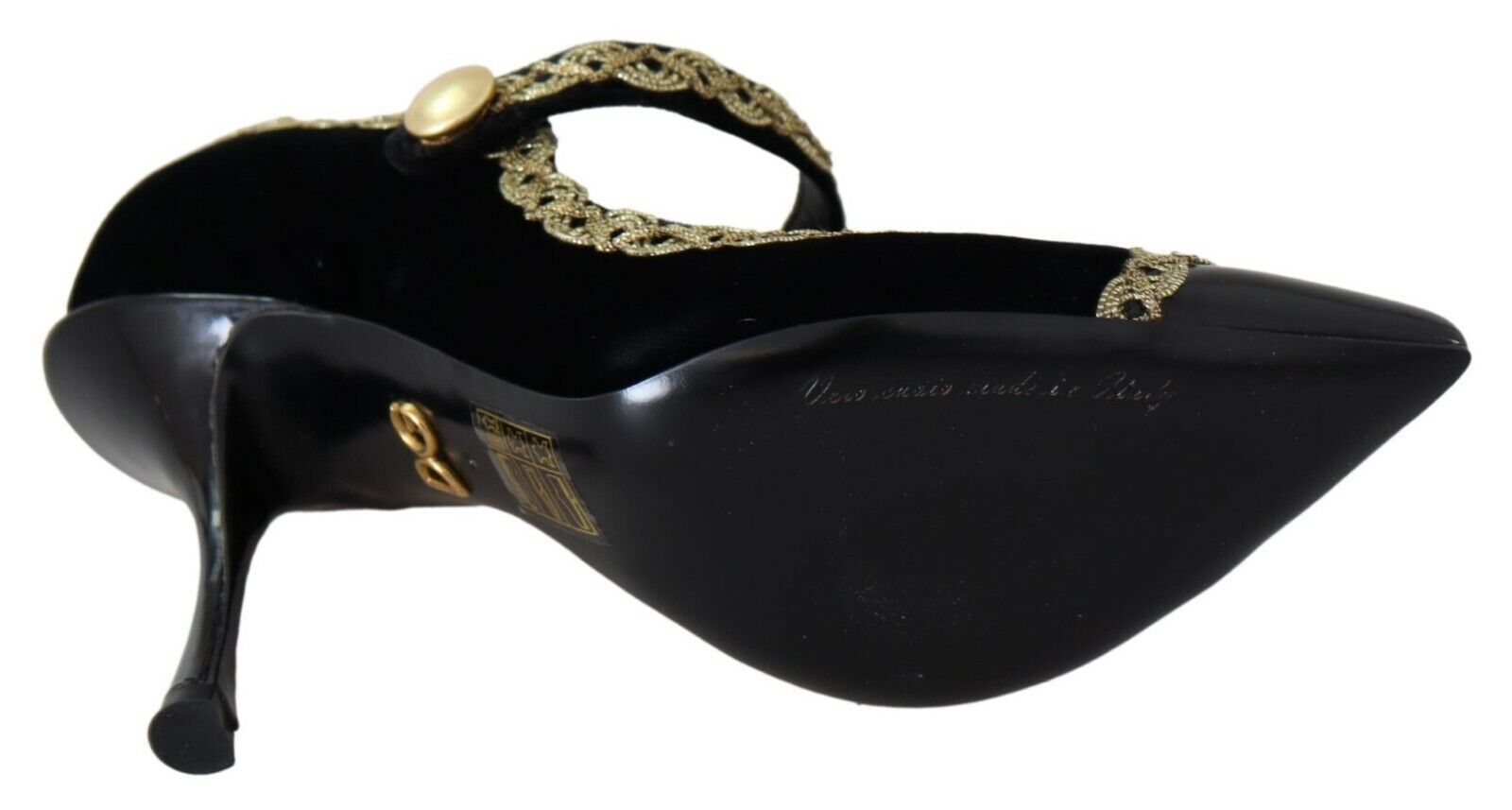 Dolce & Gabbana Black Embellished Velvet Mary Jane Pumps Shoes - SMARTMARTNZ