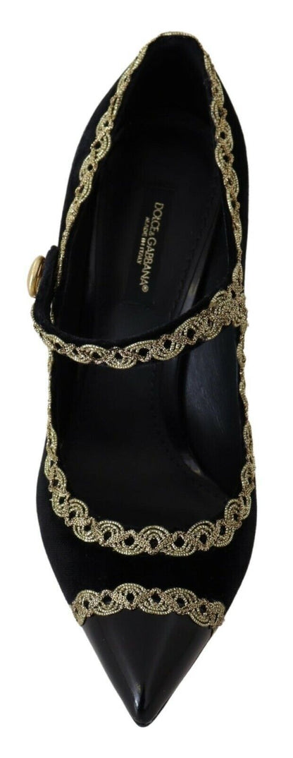 Dolce & Gabbana Black Embellished Velvet Mary Jane Pumps Shoes - SMARTMARTNZ