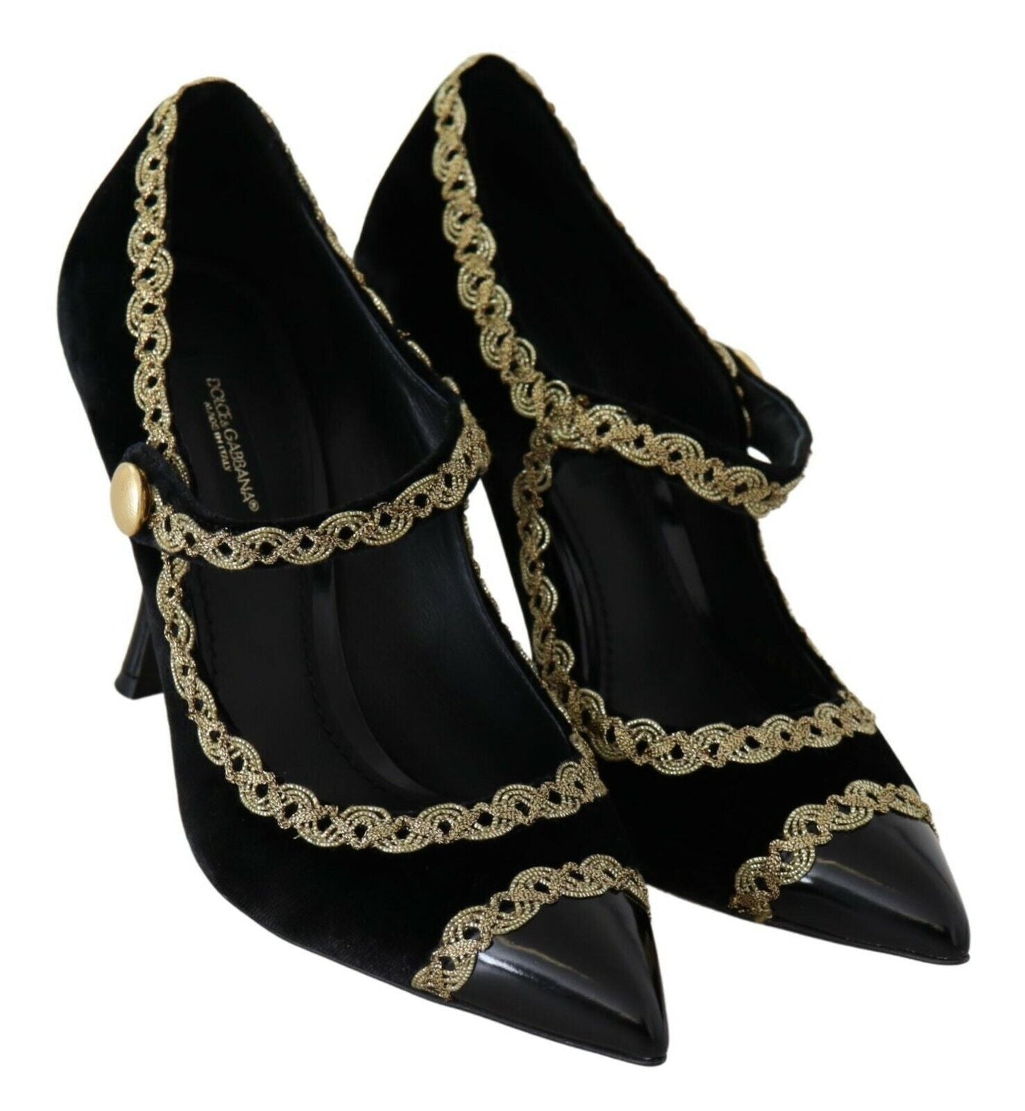Dolce & Gabbana Black Embellished Velvet Mary Jane Pumps Shoes - SMARTMARTNZ