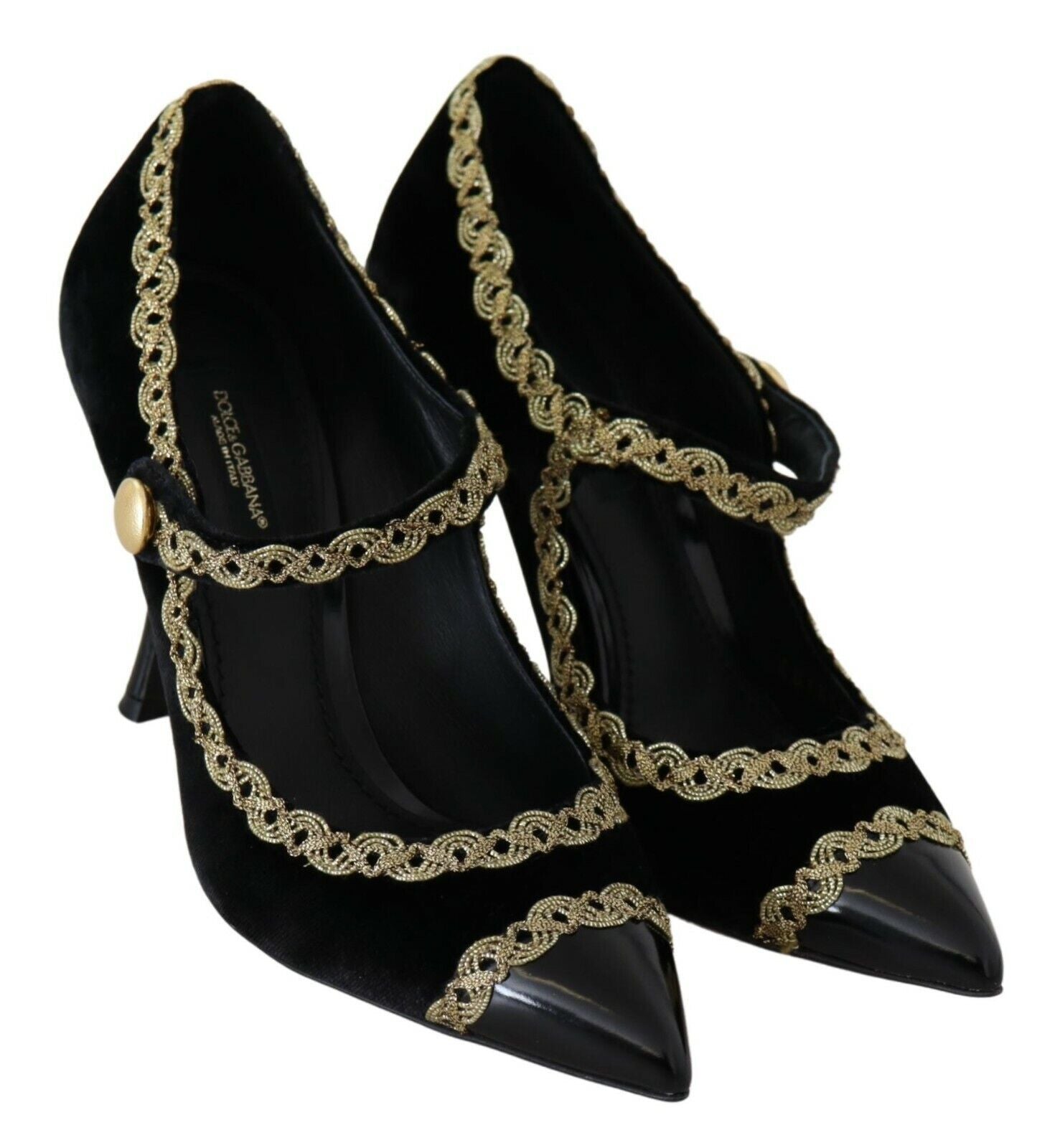 Dolce & Gabbana Black Embellished Velvet Mary Jane Pumps Shoes - SMARTMARTNZ