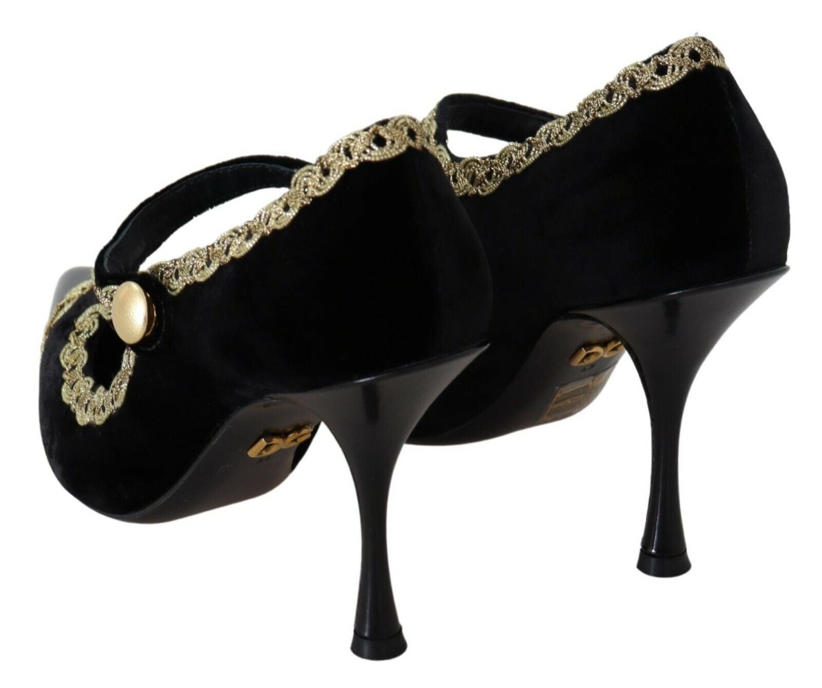 Dolce & Gabbana Black Embellished Velvet Mary Jane Pumps Shoes - SMARTMARTNZ