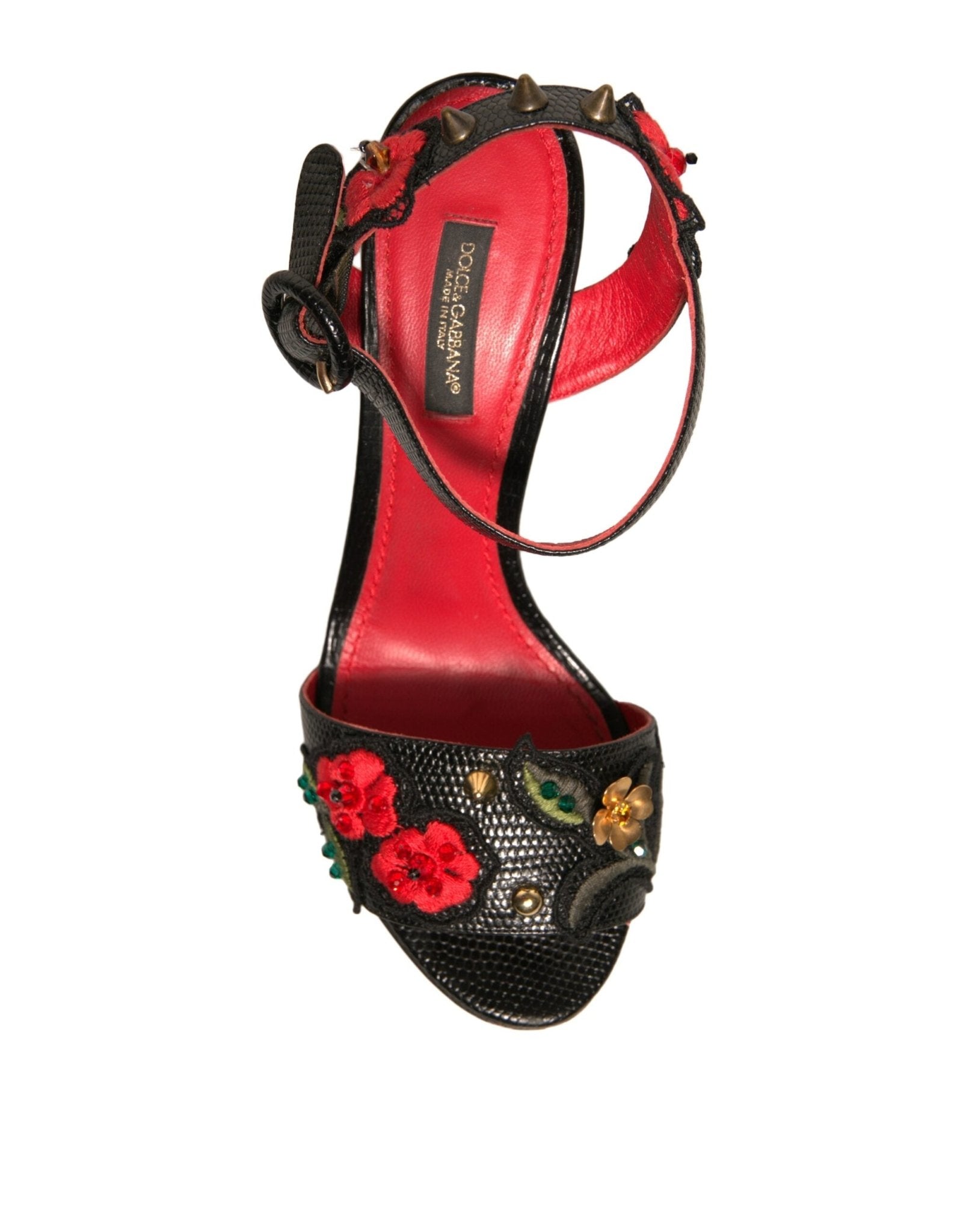 Dolce & Gabbana Black Embossed Carnation Heeled Sandals Shoes - SMARTMARTNZ