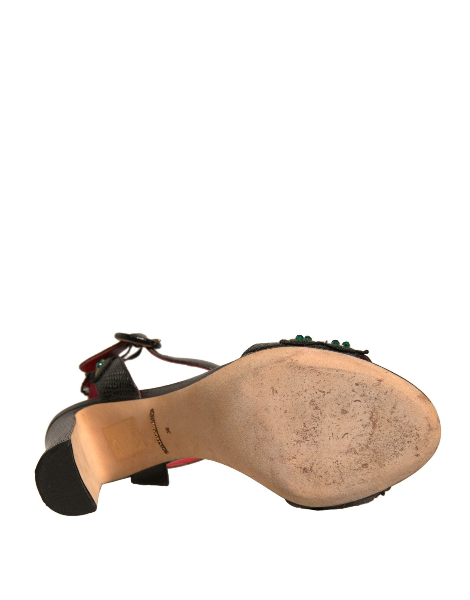 Dolce & Gabbana Black Embossed Carnation Heeled Sandals Shoes - SMARTMARTNZ