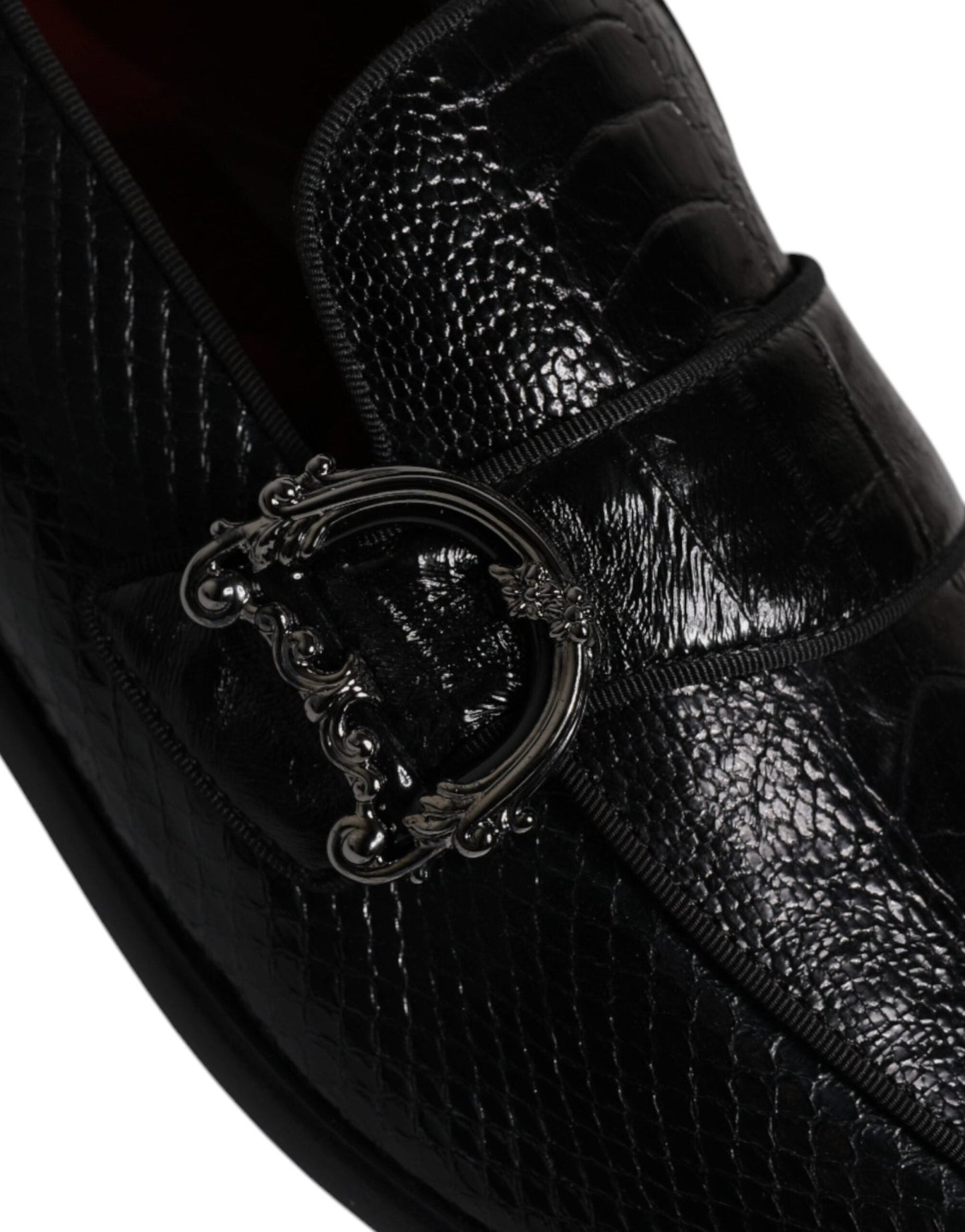 Dolce & Gabbana Black Exotic Leather DG Logo Loafers Formal Dress Shoes - SMARTMARTNZ