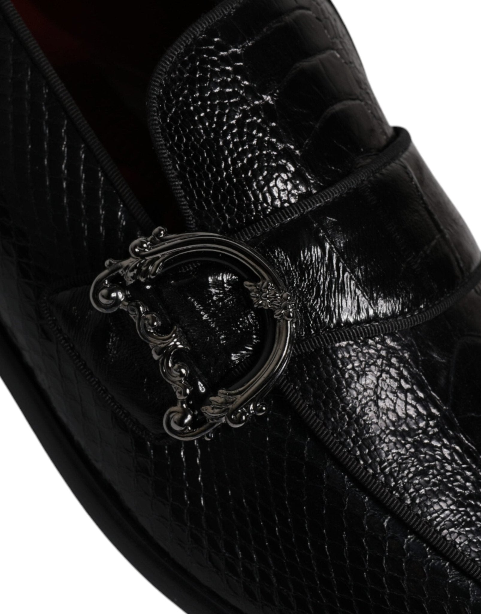 Dolce & Gabbana Black Exotic Leather DG Logo Loafers Formal Dress Shoes - SMARTMARTNZ