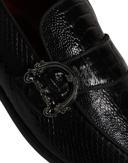 Dolce & Gabbana Black Exotic Leather DG Logo Loafers Formal Dress Shoes - SMARTMARTNZ