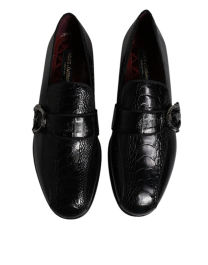 Dolce & Gabbana Black Exotic Leather DG Logo Loafers Formal Dress Shoes - SMARTMARTNZ