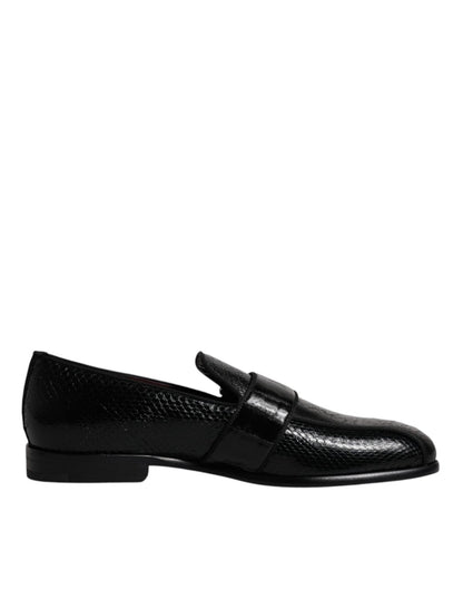 Dolce & Gabbana Black Exotic Leather DG Logo Loafers Formal Dress Shoes - SMARTMARTNZ