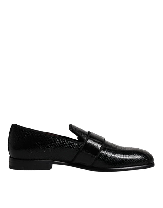 Dolce & Gabbana Black Exotic Leather DG Logo Loafers Formal Dress Shoes - SMARTMARTNZ