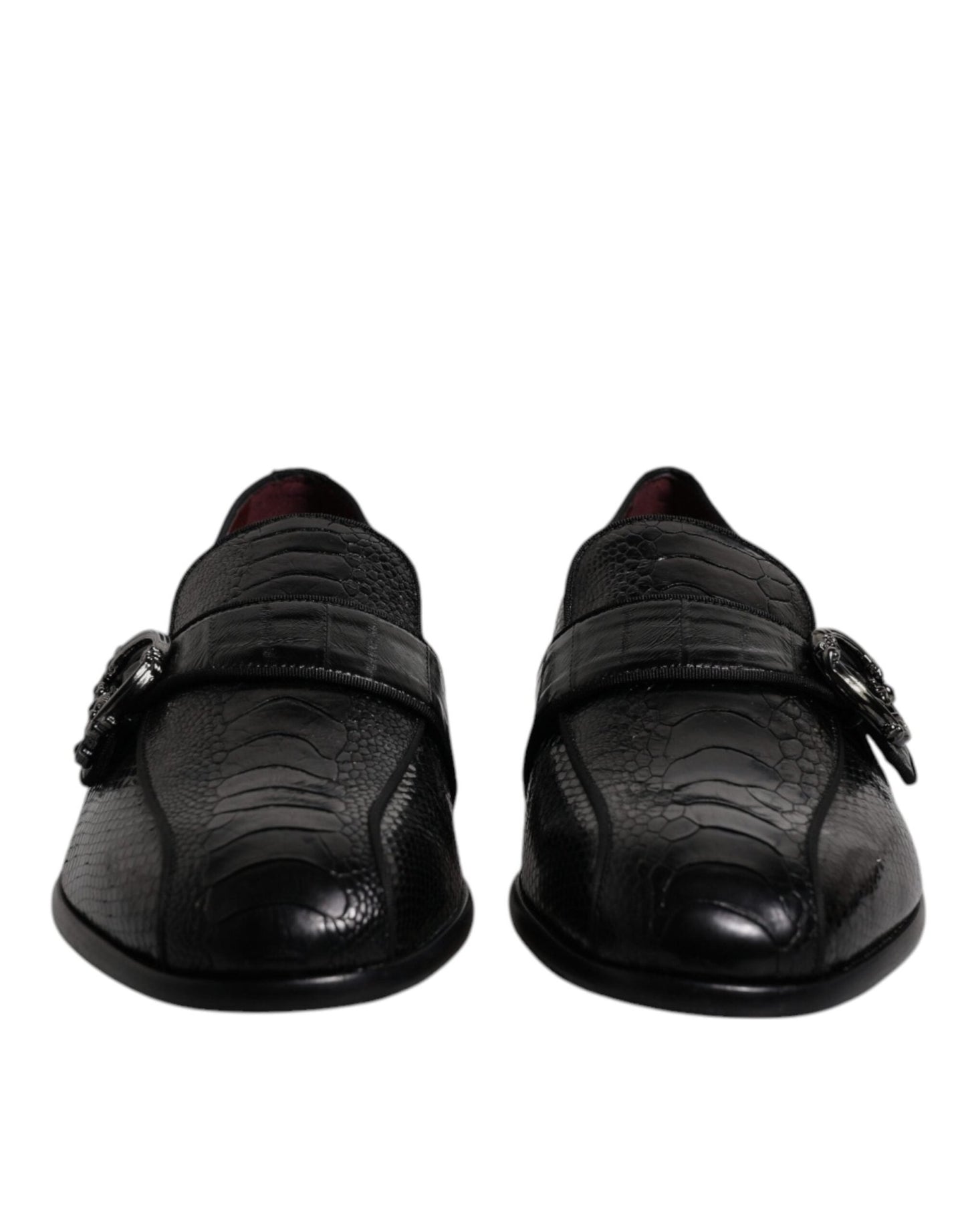 Dolce & Gabbana Black Exotic Leather DG Logo Loafers Formal Dress Shoes - SMARTMARTNZ