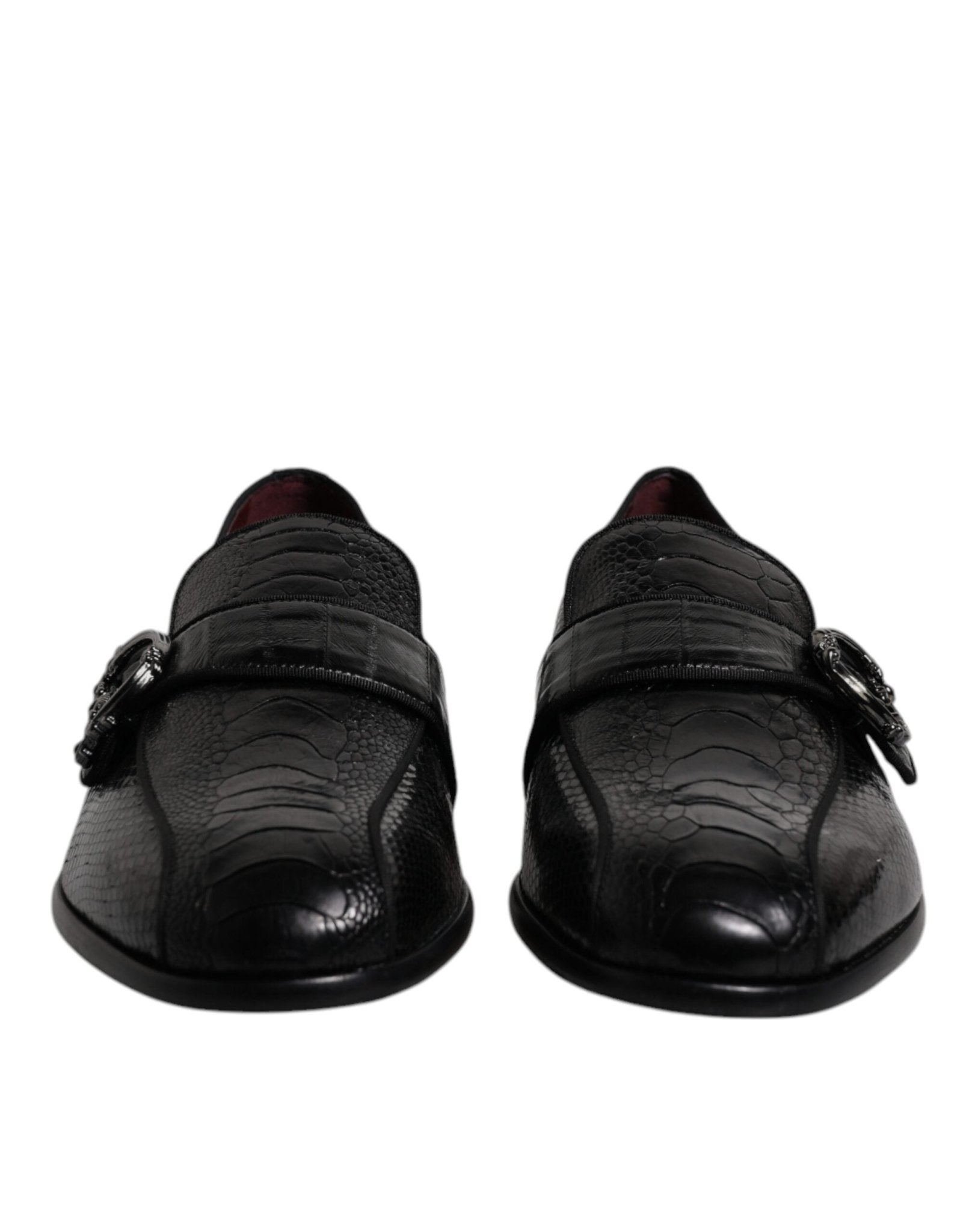 Dolce & Gabbana Black Exotic Leather DG Logo Loafers Formal Dress Shoes - SMARTMARTNZ