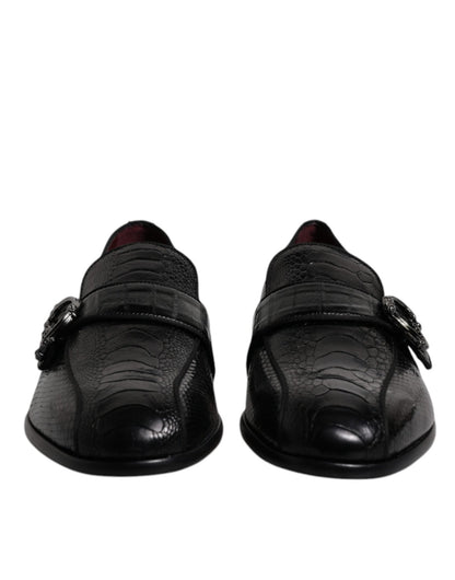 Dolce & Gabbana Black Exotic Leather DG Logo Loafers Formal Dress Shoes - SMARTMARTNZ
