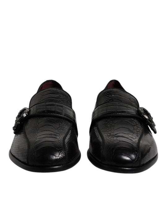 Dolce & Gabbana Black Exotic Leather DG Logo Loafers Formal Dress Shoes - SMARTMARTNZ