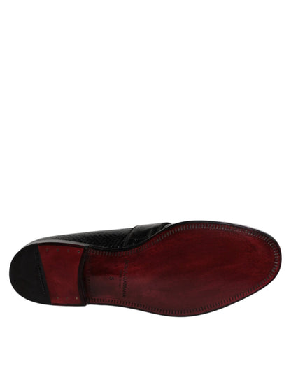 Dolce & Gabbana Black Exotic Leather DG Logo Loafers Formal Dress Shoes - SMARTMARTNZ
