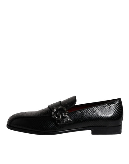 Dolce & Gabbana Black Exotic Leather DG Logo Loafers Formal Dress Shoes - SMARTMARTNZ