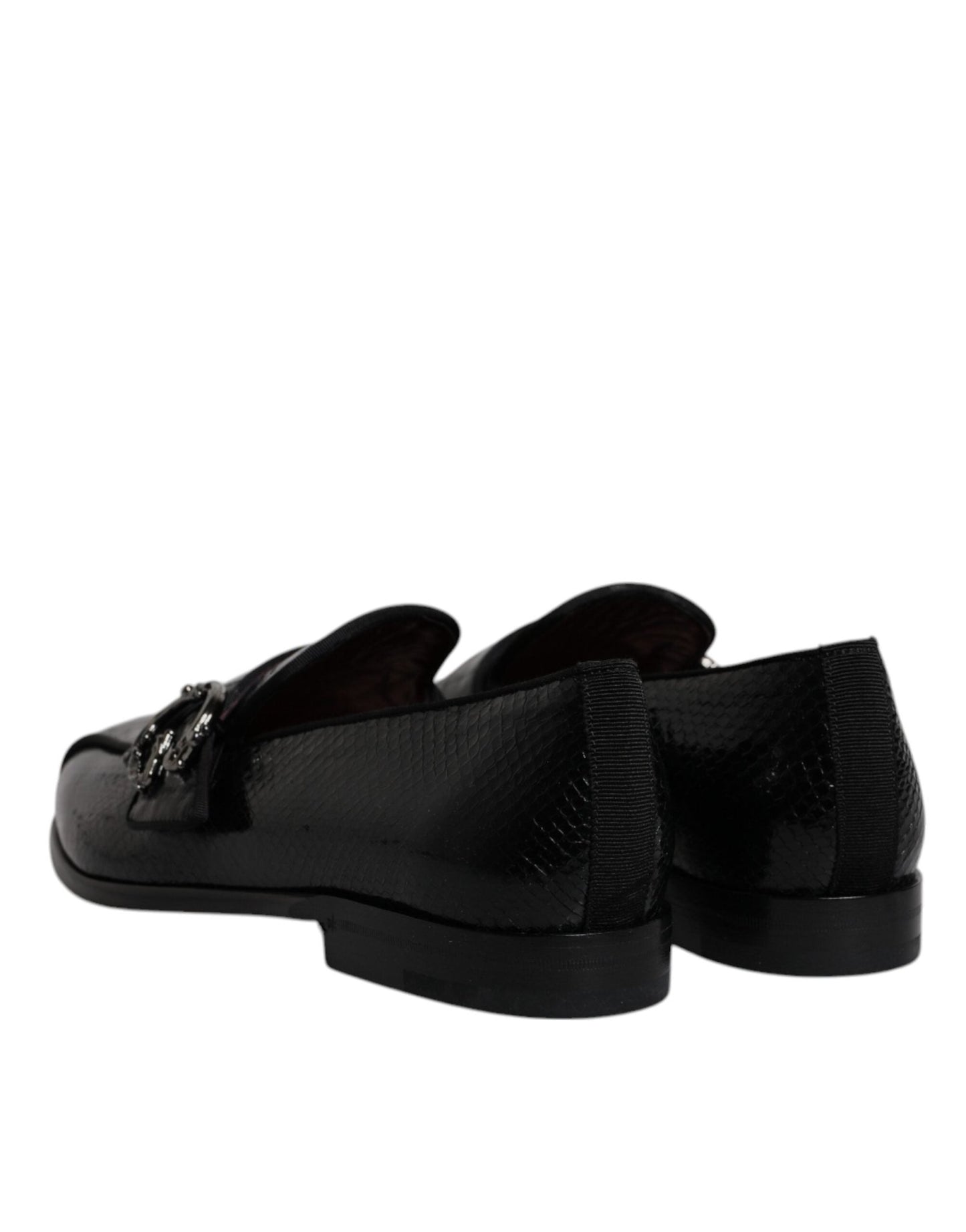 Dolce & Gabbana Black Exotic Leather DG Logo Loafers Formal Dress Shoes - SMARTMARTNZ