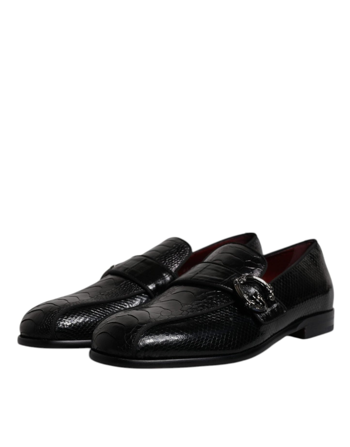 Dolce & Gabbana Black Exotic Leather DG Logo Loafers Formal Dress Shoes - SMARTMARTNZ