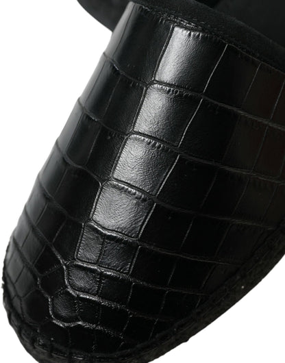 Dolce & Gabbana Black Exotic Leather Espadrilles Slip On Shoes - SMARTMARTNZ
