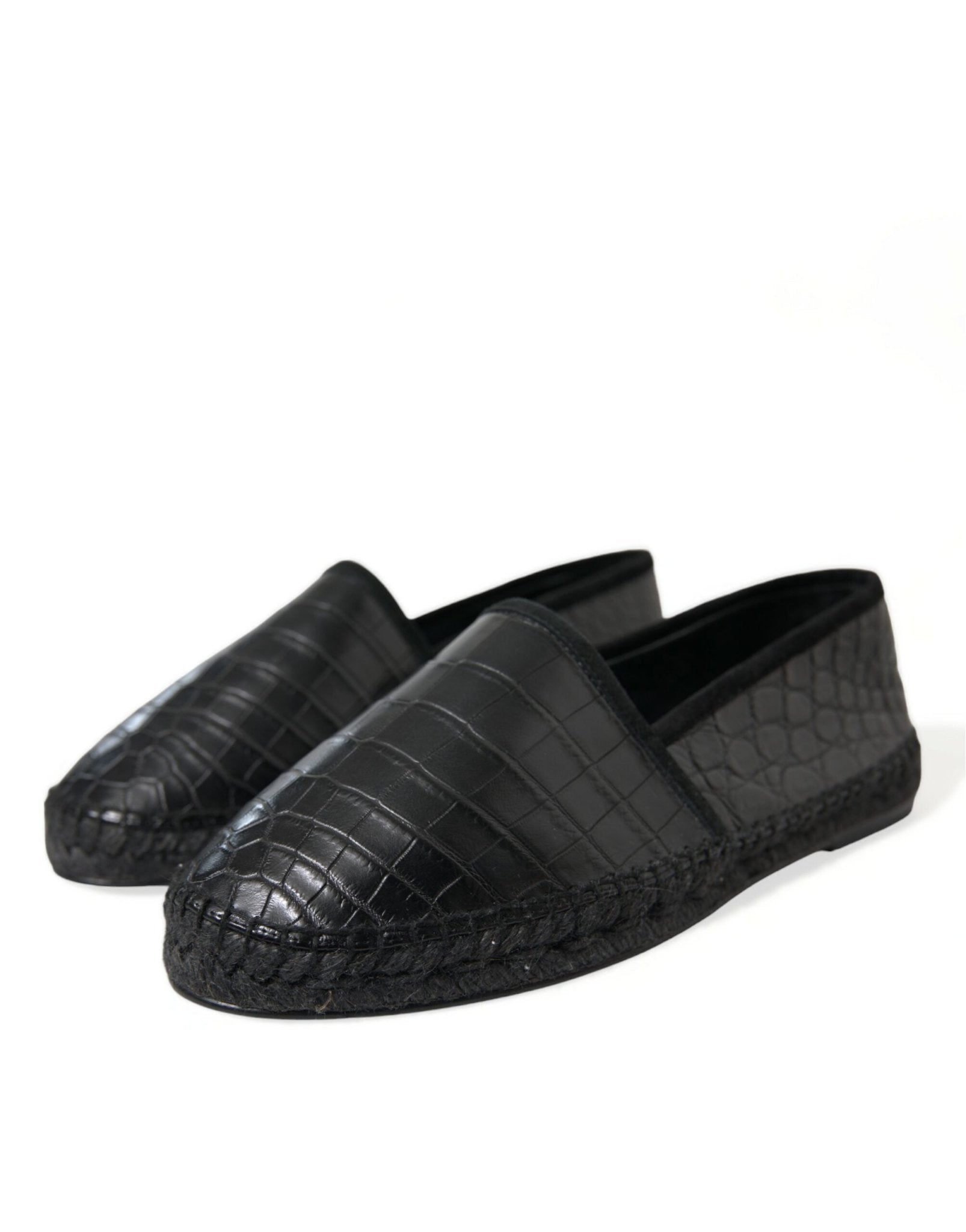 Dolce & Gabbana Black Exotic Leather Espadrilles Slip On Shoes - SMARTMARTNZ