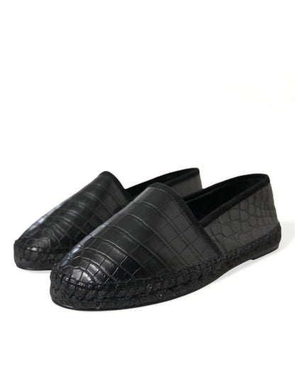 Dolce & Gabbana Black Exotic Leather Espadrilles Slip On Shoes - SMARTMARTNZ