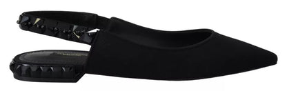 Dolce & Gabbana Black Flats Crystal Slingback Charmeuse Shoes - SMARTMARTNZ