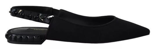 Dolce & Gabbana Black Flats Crystal Slingback Charmeuse Shoes - SMARTMARTNZ