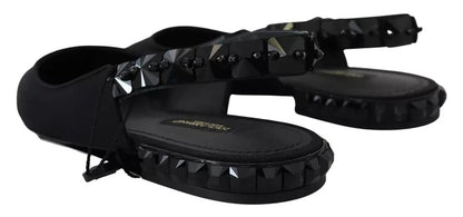 Dolce & Gabbana Black Flats Crystal Slingback Charmeuse Shoes - SMARTMARTNZ