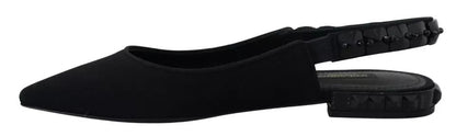 Dolce & Gabbana Black Flats Crystal Slingback Charmeuse Shoes - SMARTMARTNZ