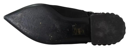 Dolce & Gabbana Black Flats Crystal Slingback Charmeuse Shoes - SMARTMARTNZ