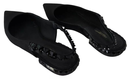 Dolce & Gabbana Black Flats Crystal Slingback Charmeuse Shoes - SMARTMARTNZ