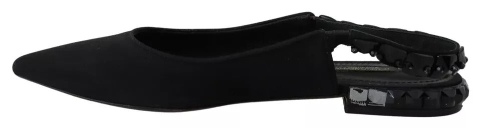 Dolce & Gabbana Black Flats Crystal Slingback Charmeuse Shoes - SMARTMARTNZ