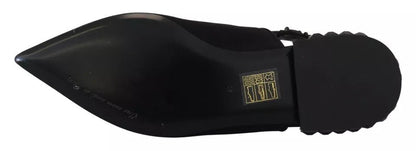 Dolce & Gabbana Black Flats Crystal Slingback Charmeuse Shoes - SMARTMARTNZ
