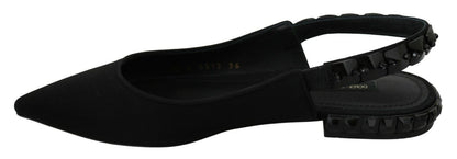 Dolce & Gabbana Black Flats Slingback Charmeuse Shoes - SMARTMARTNZ