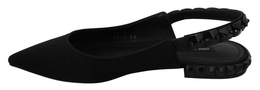 Dolce & Gabbana Black Flats Slingback Charmeuse Shoes - SMARTMARTNZ