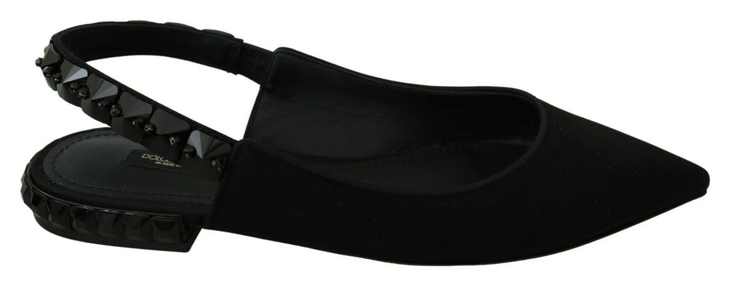 Dolce & Gabbana Black Flats Slingback Charmeuse Shoes - SMARTMARTNZ