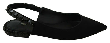 Dolce & Gabbana Black Flats Slingback Charmeuse Shoes - SMARTMARTNZ