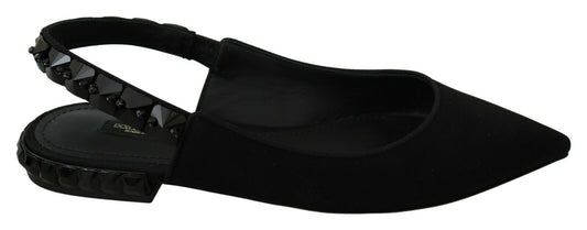 Dolce & Gabbana Black Flats Slingback Charmeuse Shoes - SMARTMARTNZ