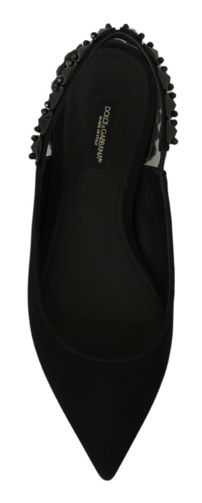 Dolce & Gabbana Black Flats Slingback Charmeuse Shoes - SMARTMARTNZ