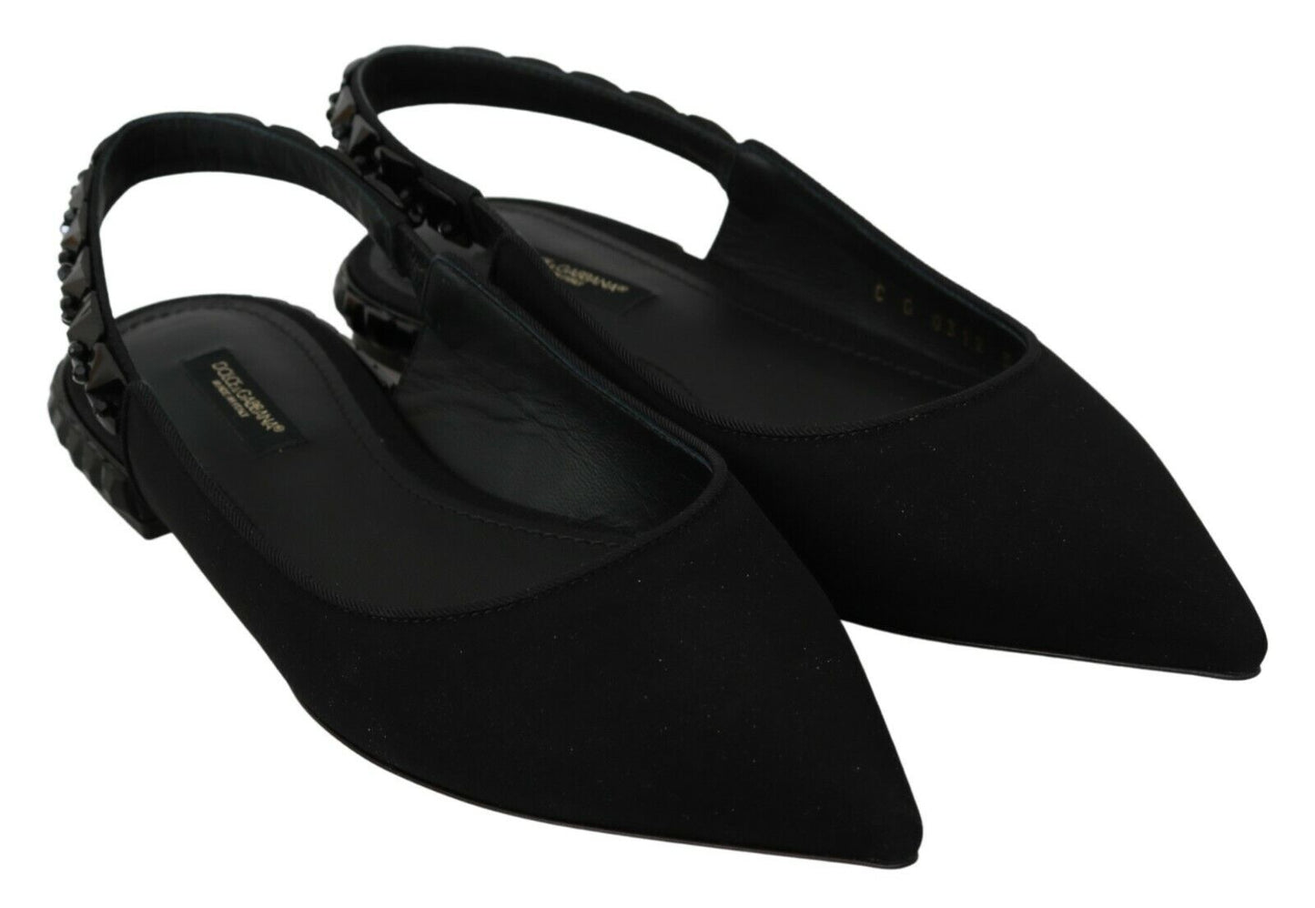 Dolce & Gabbana Black Flats Slingback Charmeuse Shoes - SMARTMARTNZ